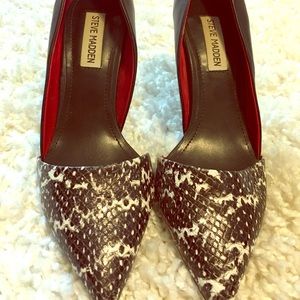 Black with “snakeskin” accent stilettos